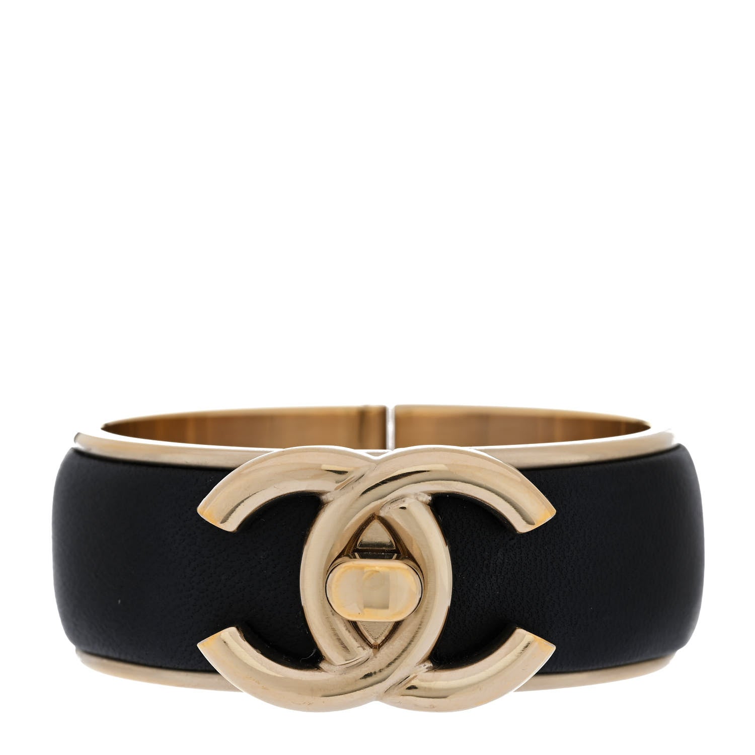 Lambskin CC Turnlock Cuff Bracelet Black Gold