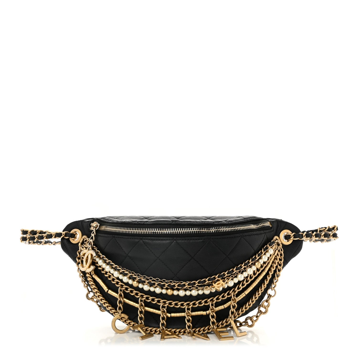 Lambskin Quilted All About Chains Waist Belt Bag Black