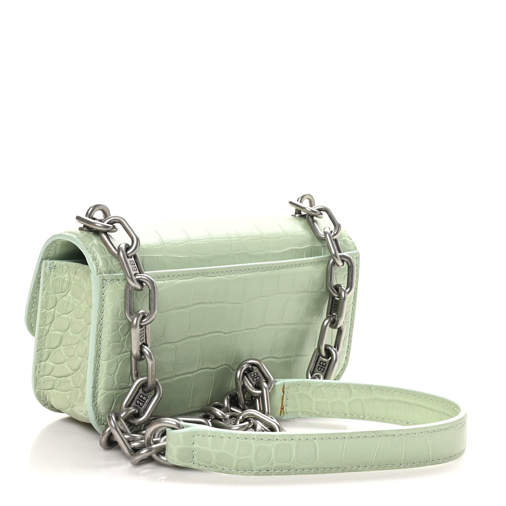 Extra Supple Calfskin Crocodile Embossed Gossip Chain Bag XS Light Green