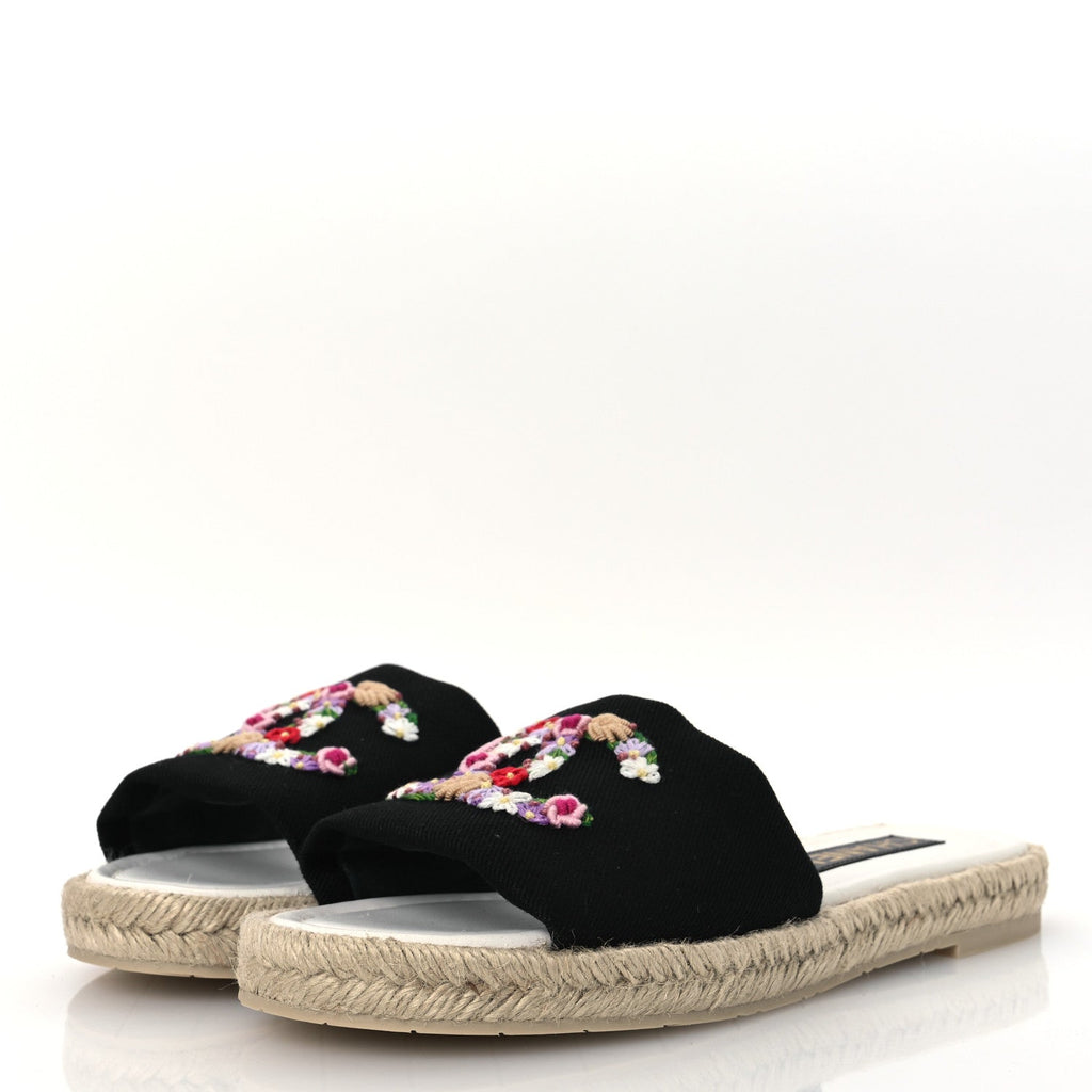 Cotton Floral CC Espadrille Slip On Sandals 40 Black