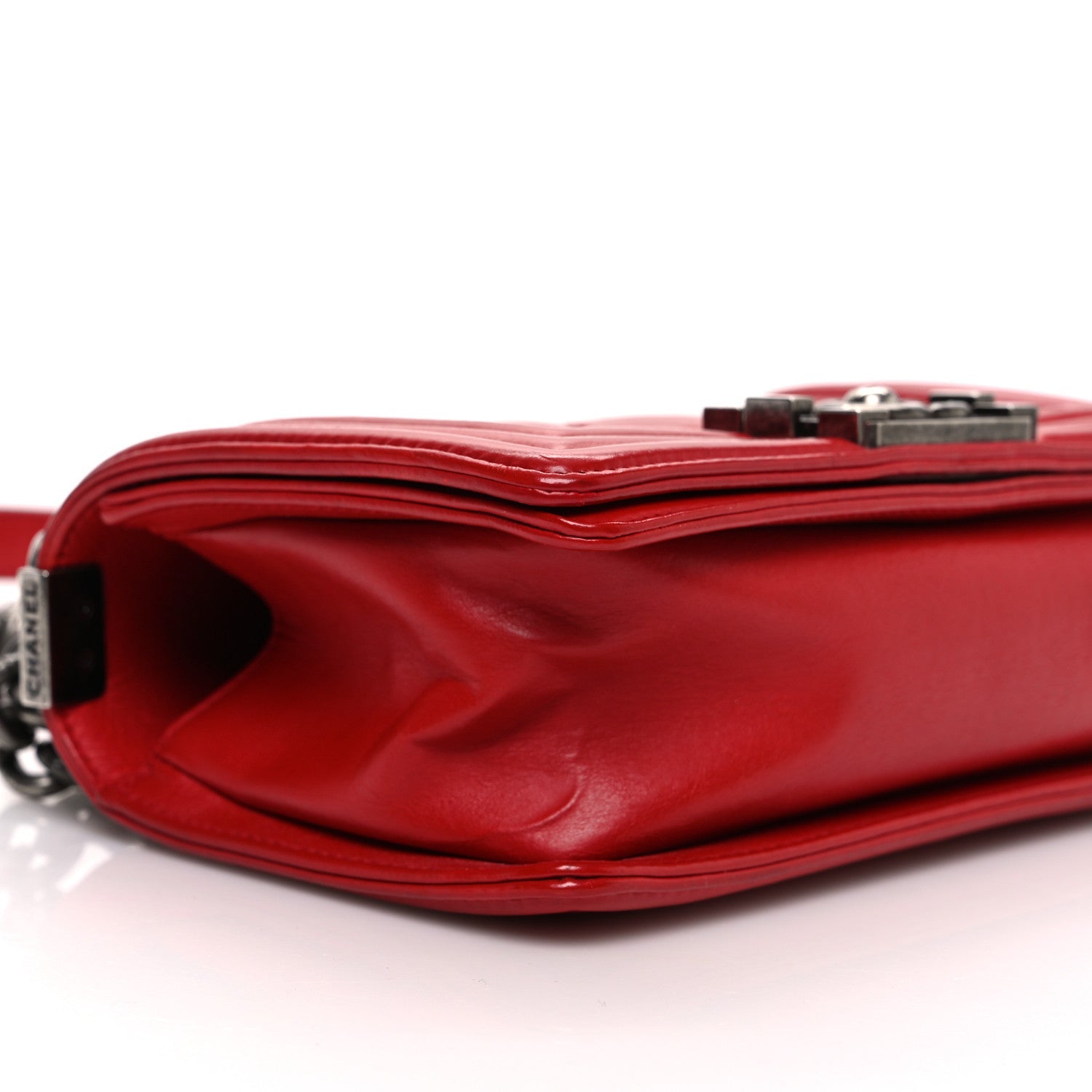Calfskin Double Stitch Small Boy Flap Red