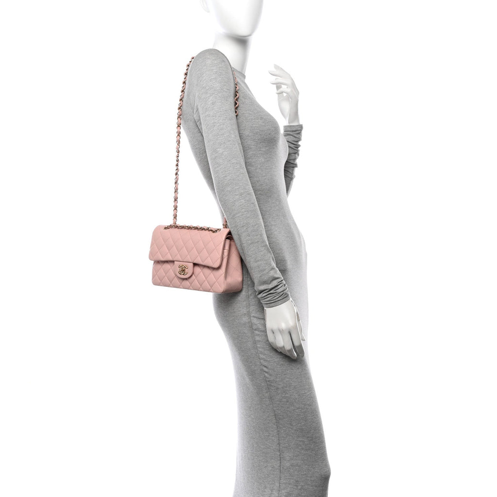 Lambskin Quilted Small Double Flap Light Pink