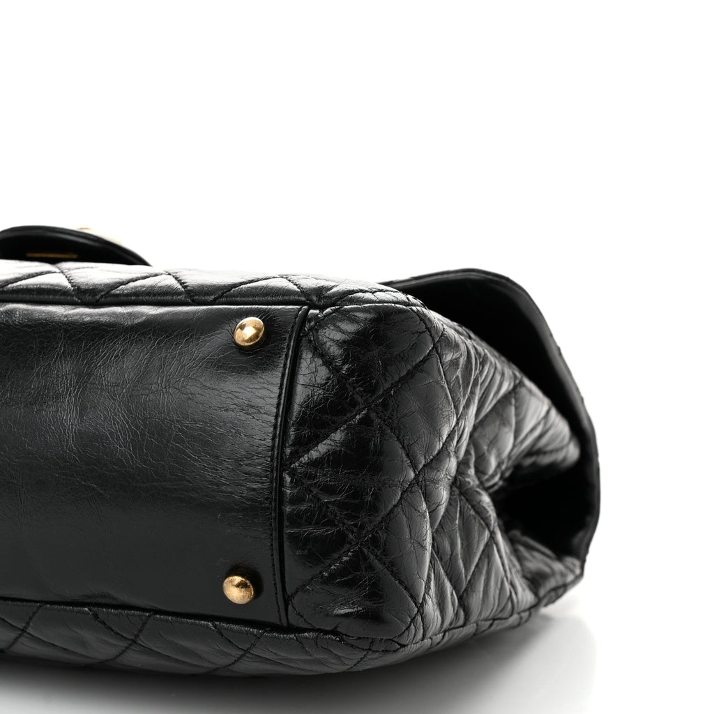 Glazed Calfskin Castle Rock Large Flap Black Burgundy