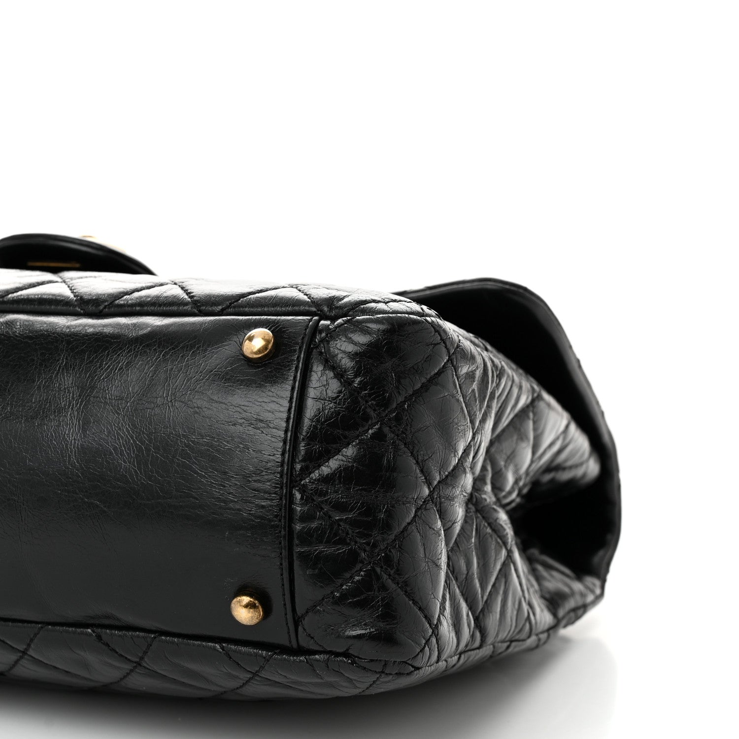 Glazed Calfskin Castle Rock Large Flap Black Burgundy