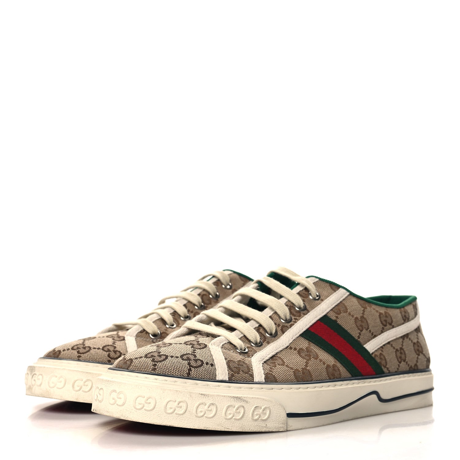GG Monogram Web Mens 1977 Tennis Sneakers 10.5 Beige Ebony Mystic White