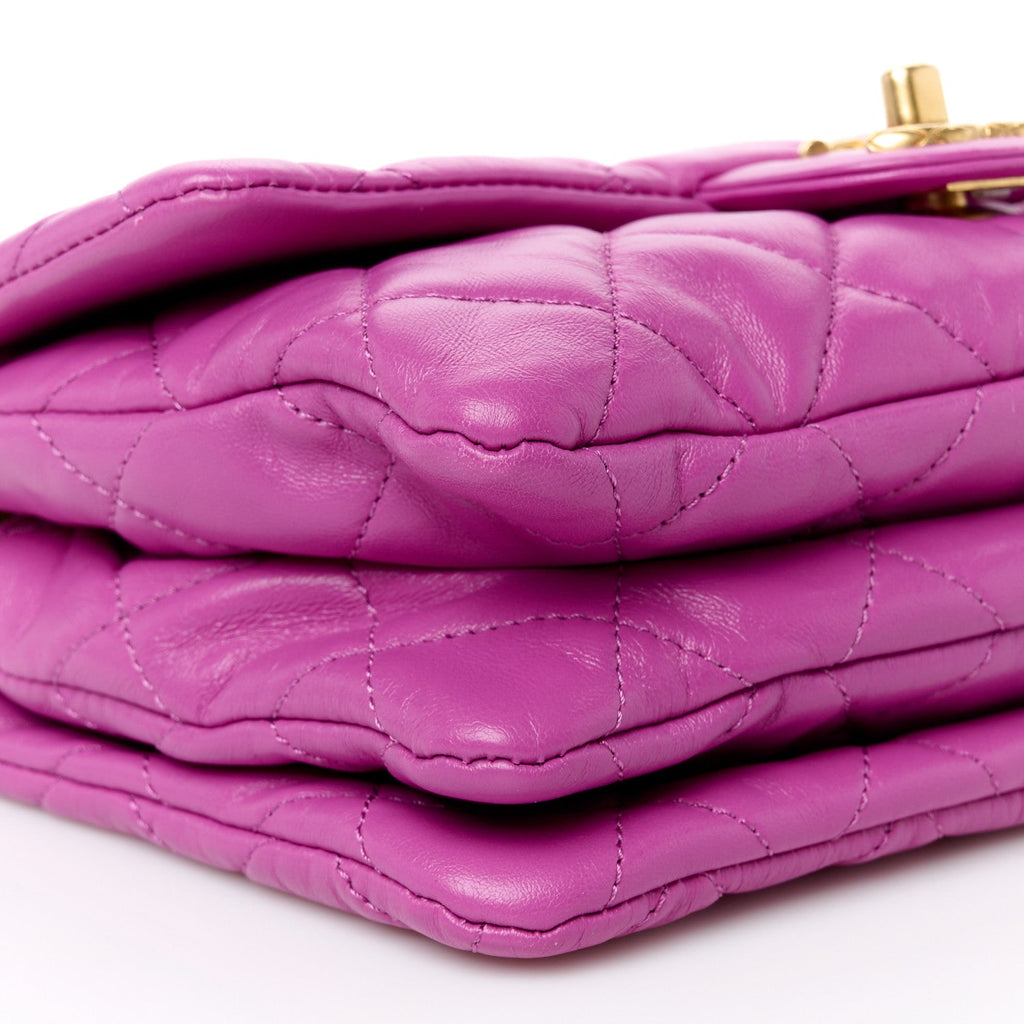 Lambskin Quilted Small Pillow Crush Flap Purple