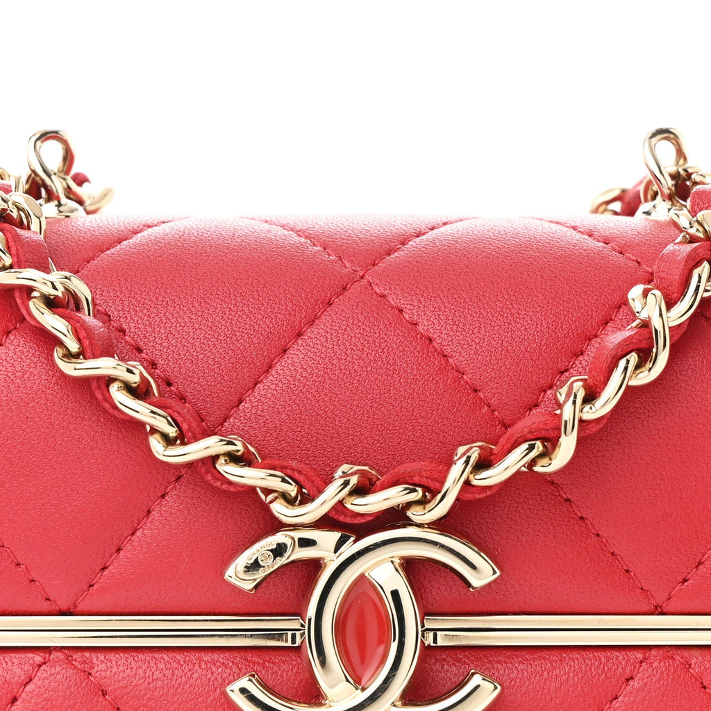 Lambskin Quilted Small Box With Chain Red