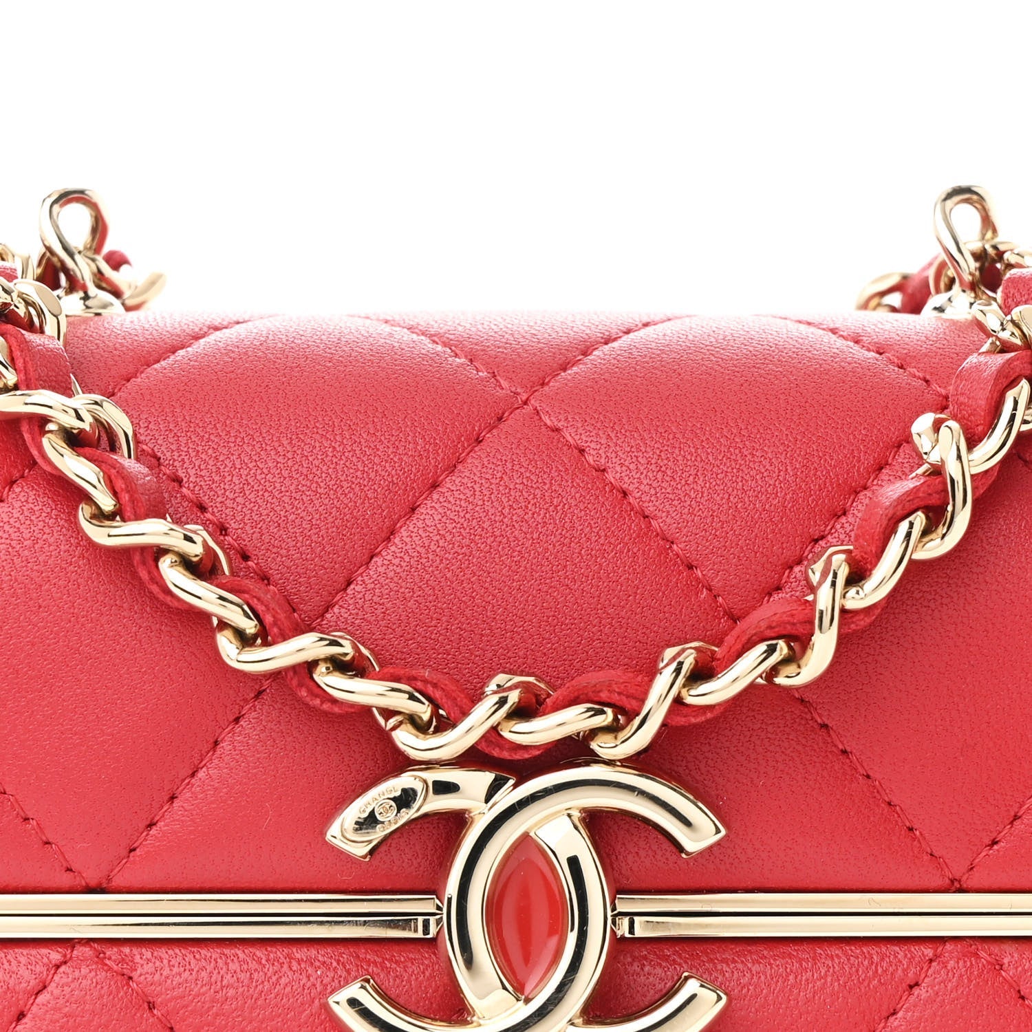 Lambskin Quilted Small Box With Chain Red