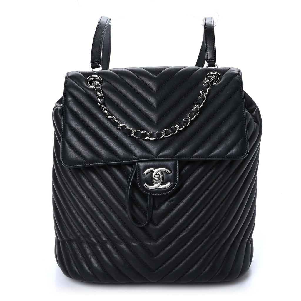 Calfskin Chevron Quilted Large Urban Spirit Backpack Black