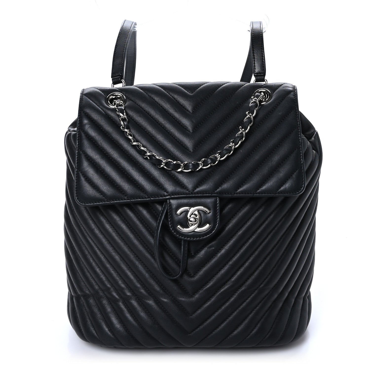 Calfskin Chevron Quilted Large Urban Spirit Backpack Black