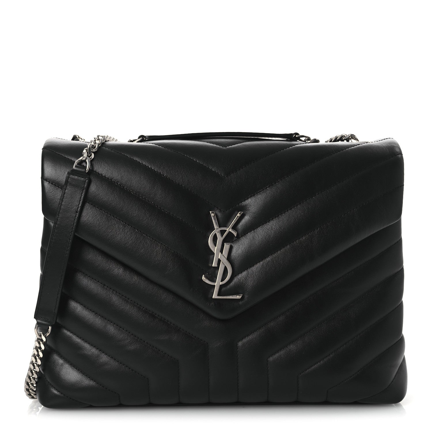 Calfskin Y Quilted Monogram Medium Loulou Chain Satchel Black