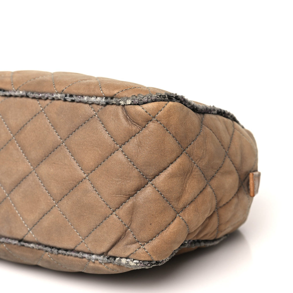 Iridescent Calfskin Tweed Bowler Bag Brown