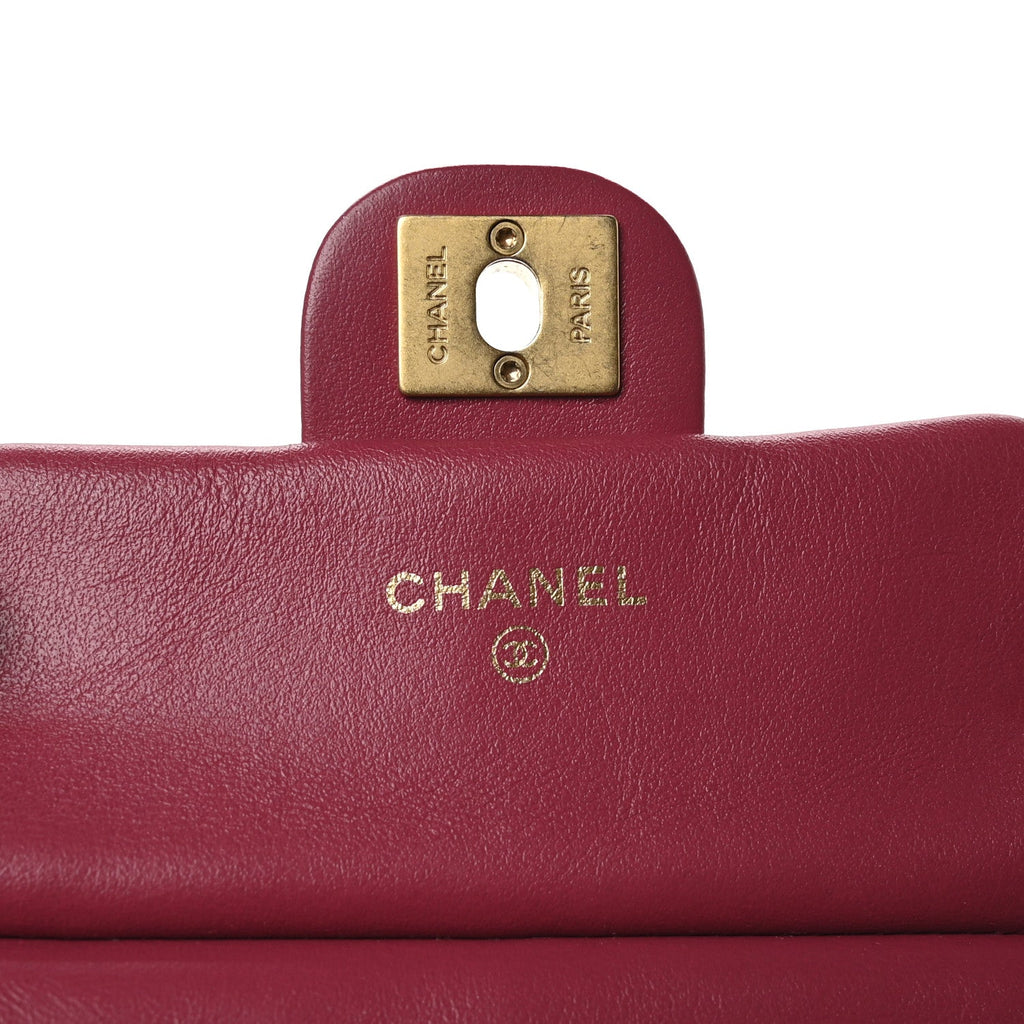 Calfskin Quilted Lady Handle Flap  Holder With Chain Dark Pink