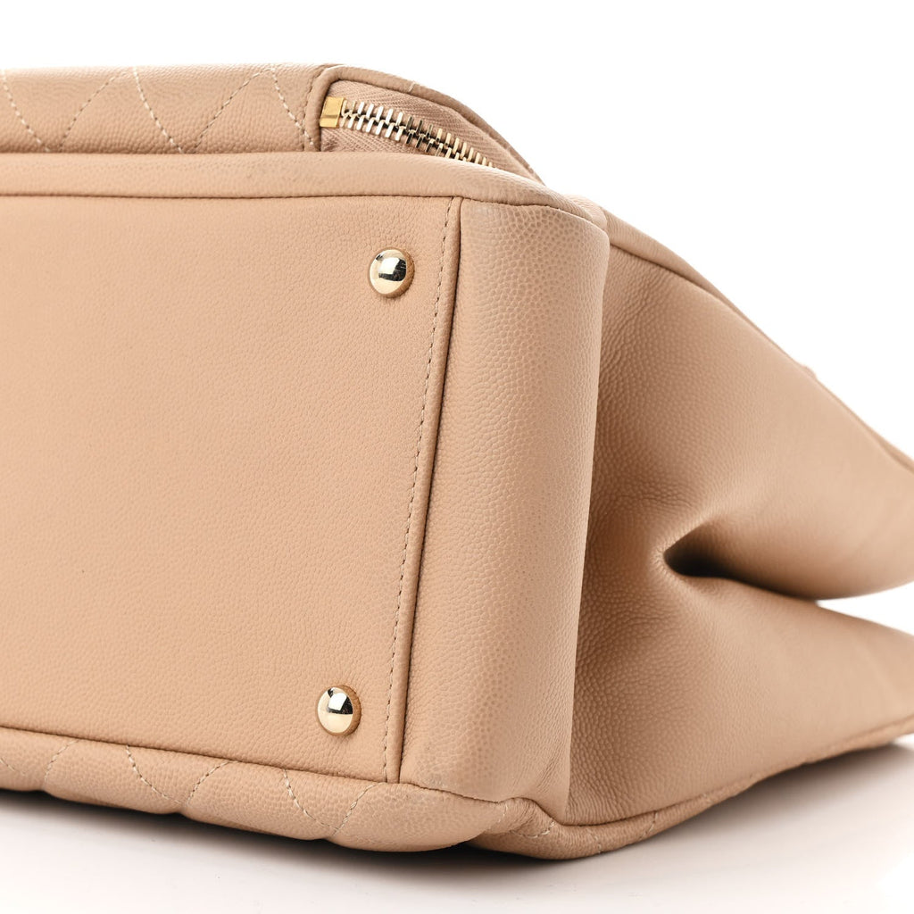 Caviar Quilted Large Business Affinity Shopping Bag Beige