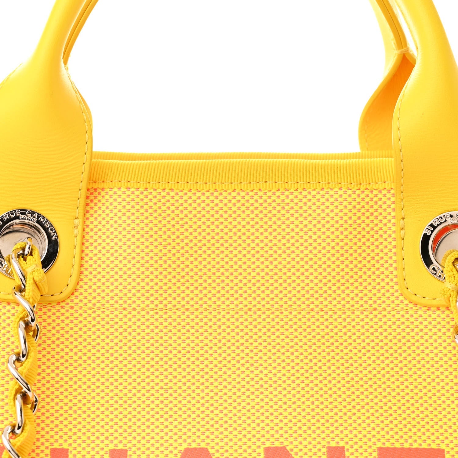Mixed Fibers Calfskin Deauville Medium Tote Yellow Orange