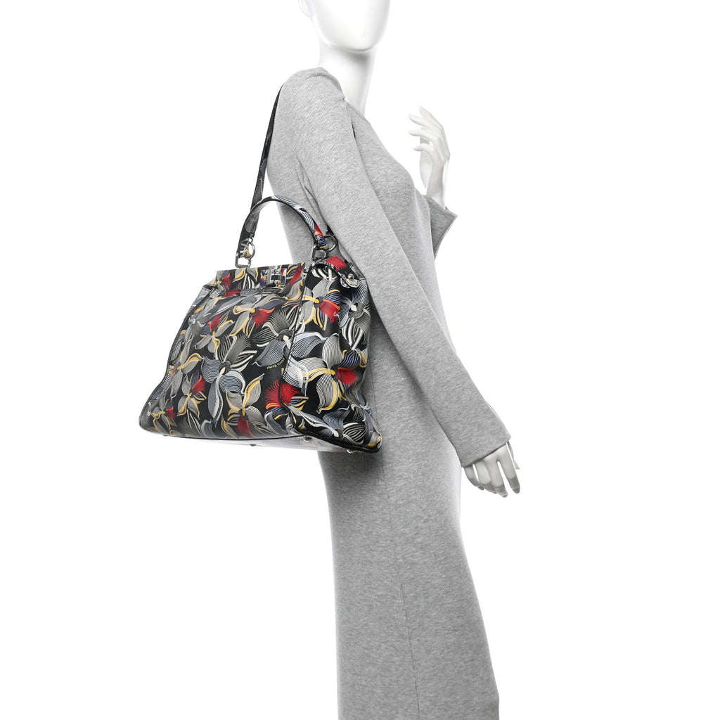 Calfskin Orchid Large Peekaboo Iconic Satchel Black Multicolor