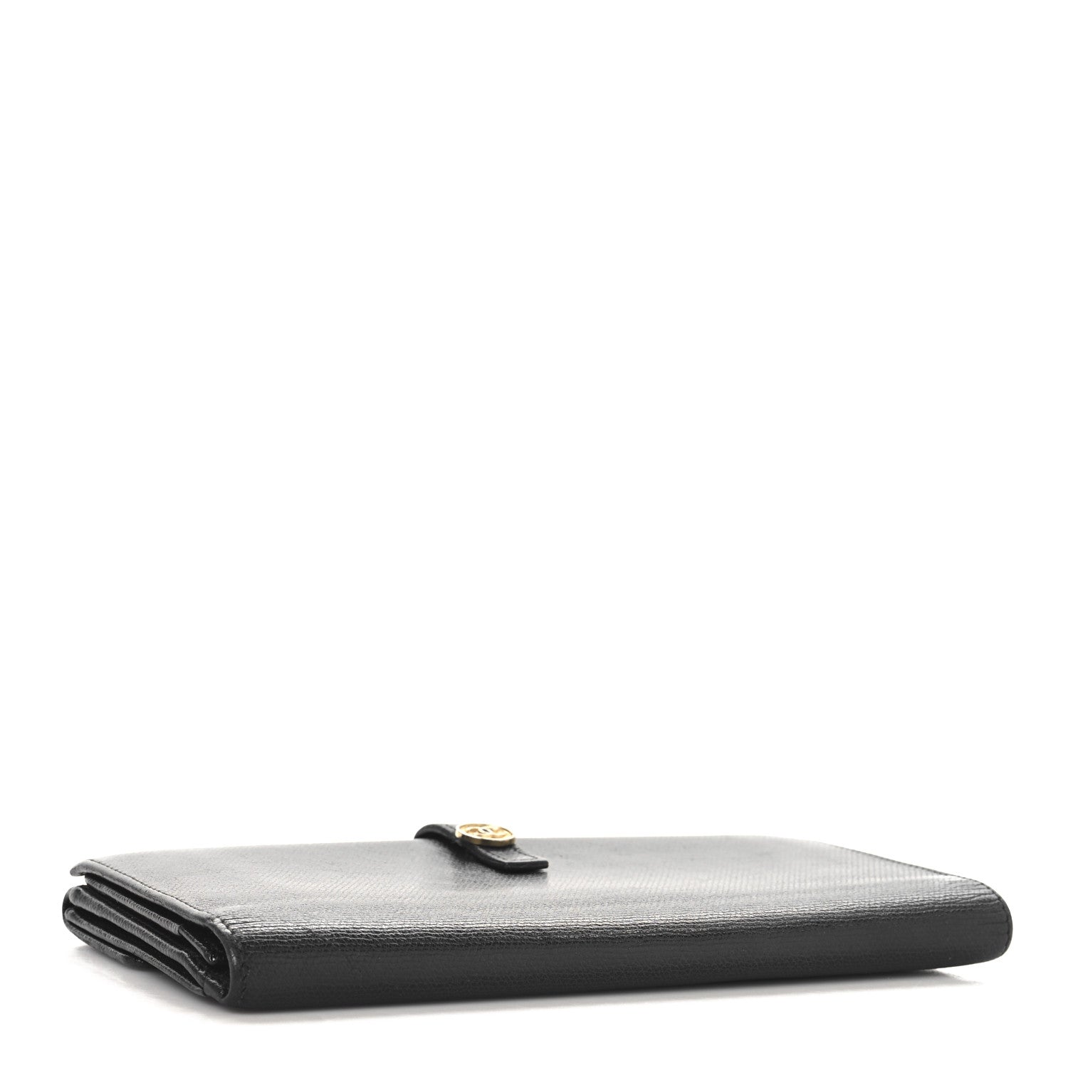 Grained Calfskin CC Button Long Wallet Black