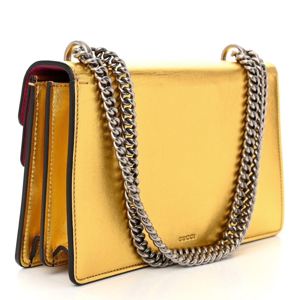 Metallic Calfskin Small Dionysus Shoulder Bag Gold
