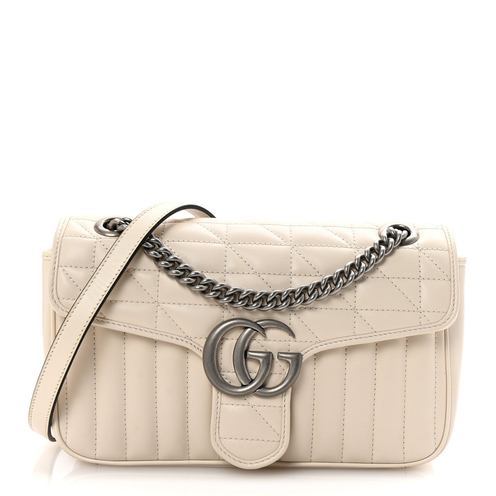 Calfskin Matelasse Aria Small GG Marmont Shoulder Bag Mystic White