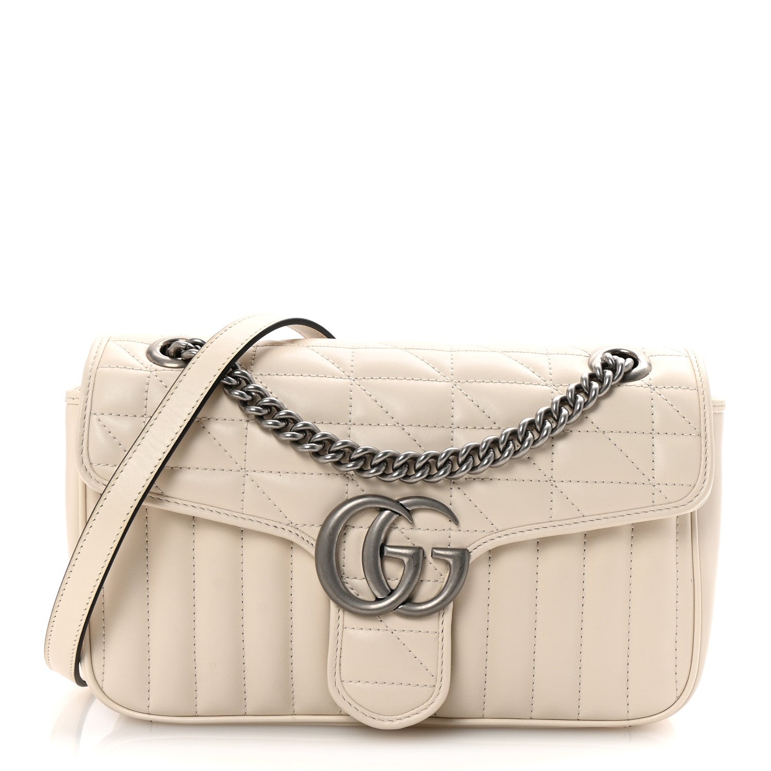 Calfskin Matelasse Aria Small GG Marmont Shoulder Bag Mystic White