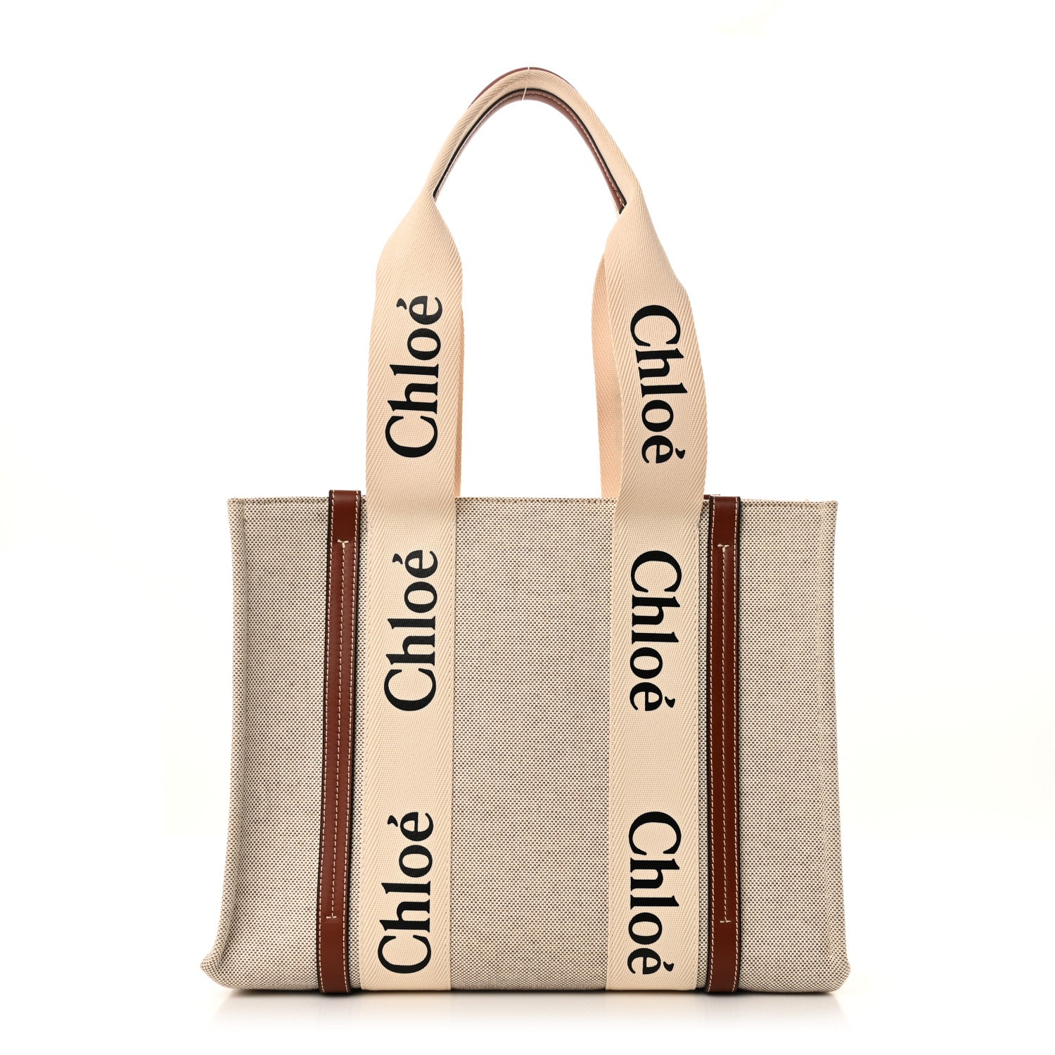 Cotton Calfskin Medium Woody Ribbon Tote White Brown