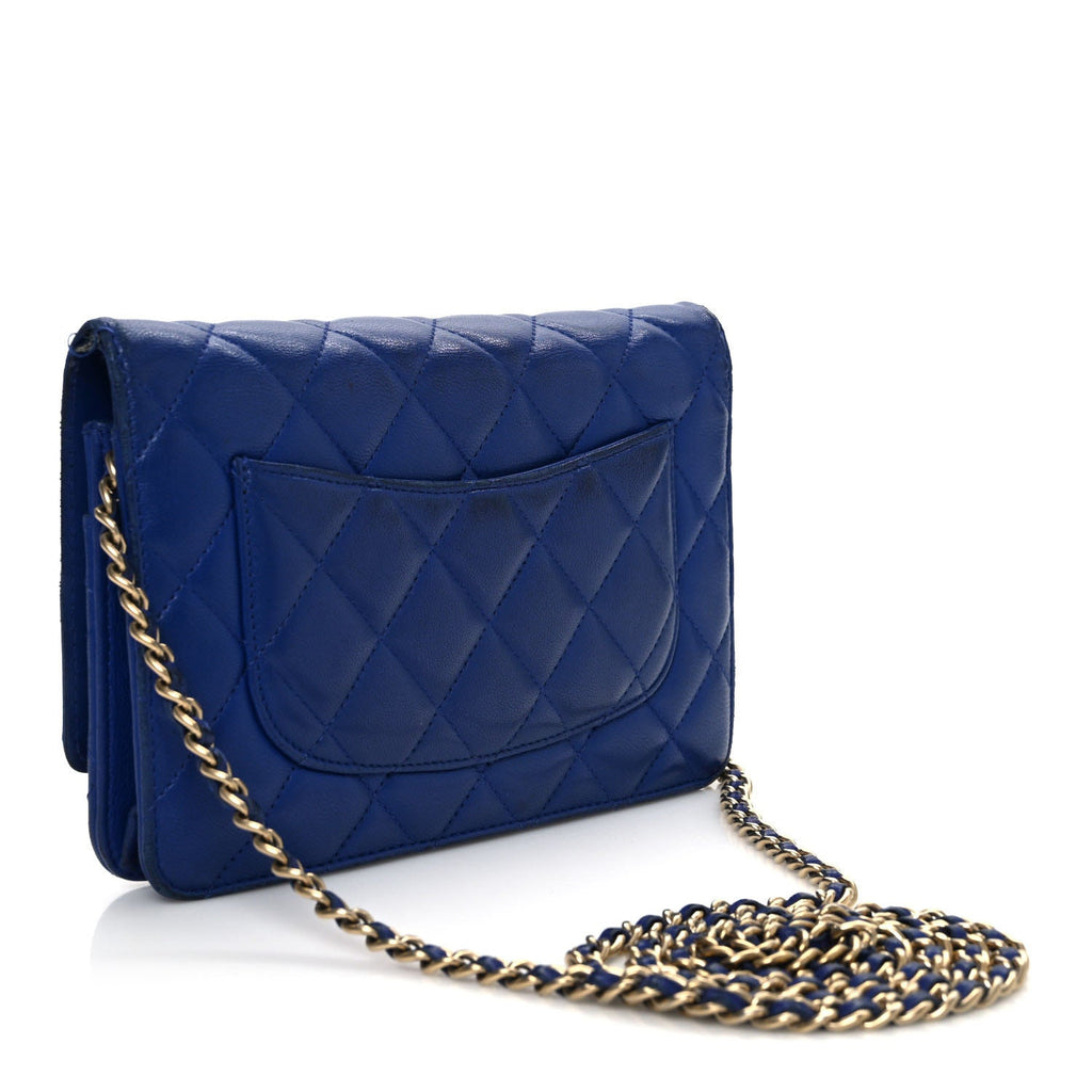 Lambskin Quilted Wallet On Chain WOC  Navy Blue
