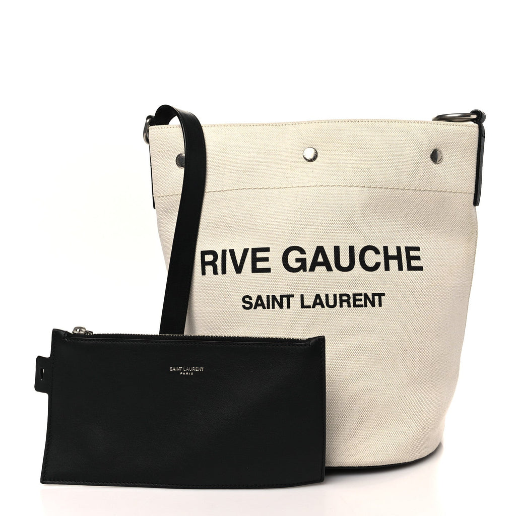 Linen Calfskin Rive Gauche Bucket Bag Greggio Natural