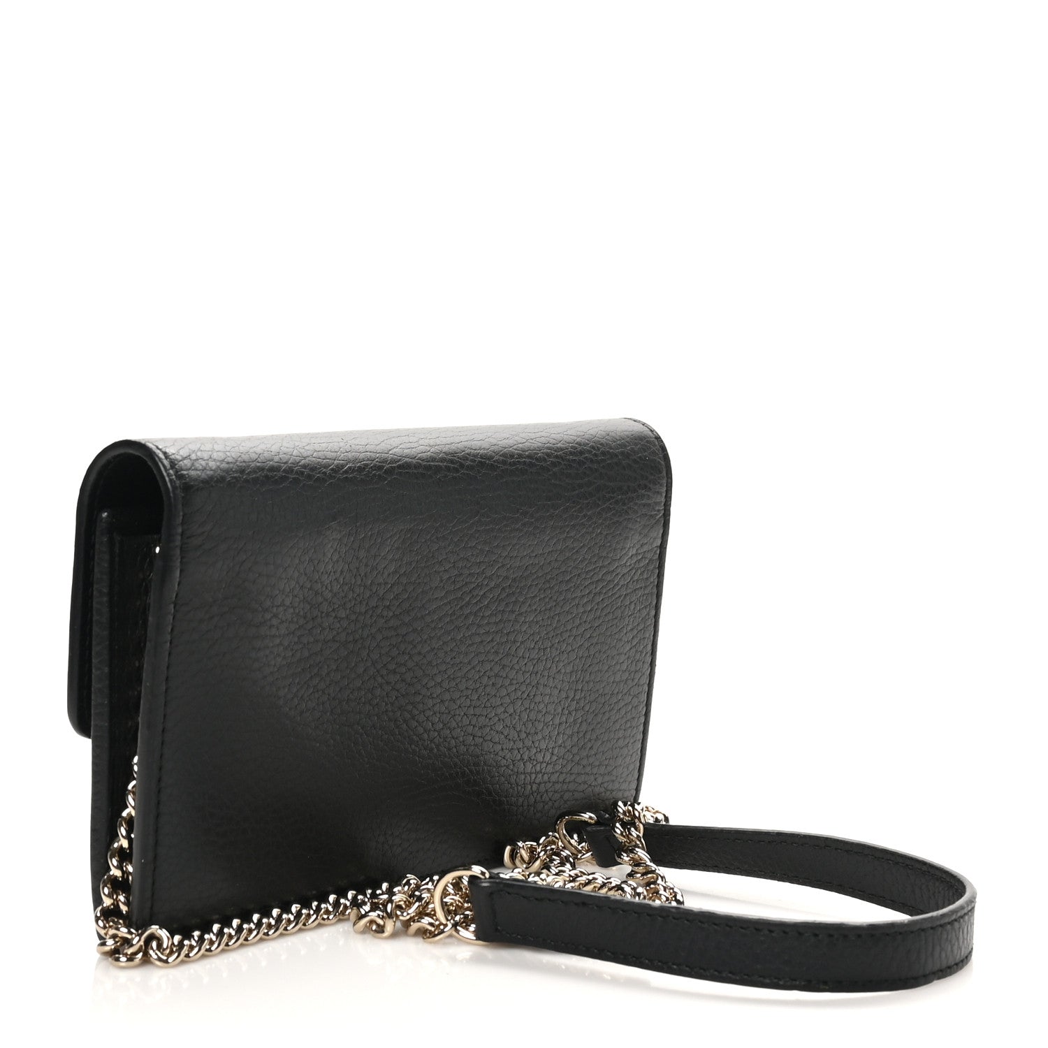 Dollar Calfskin Interlocking G Chain Wallet Black
