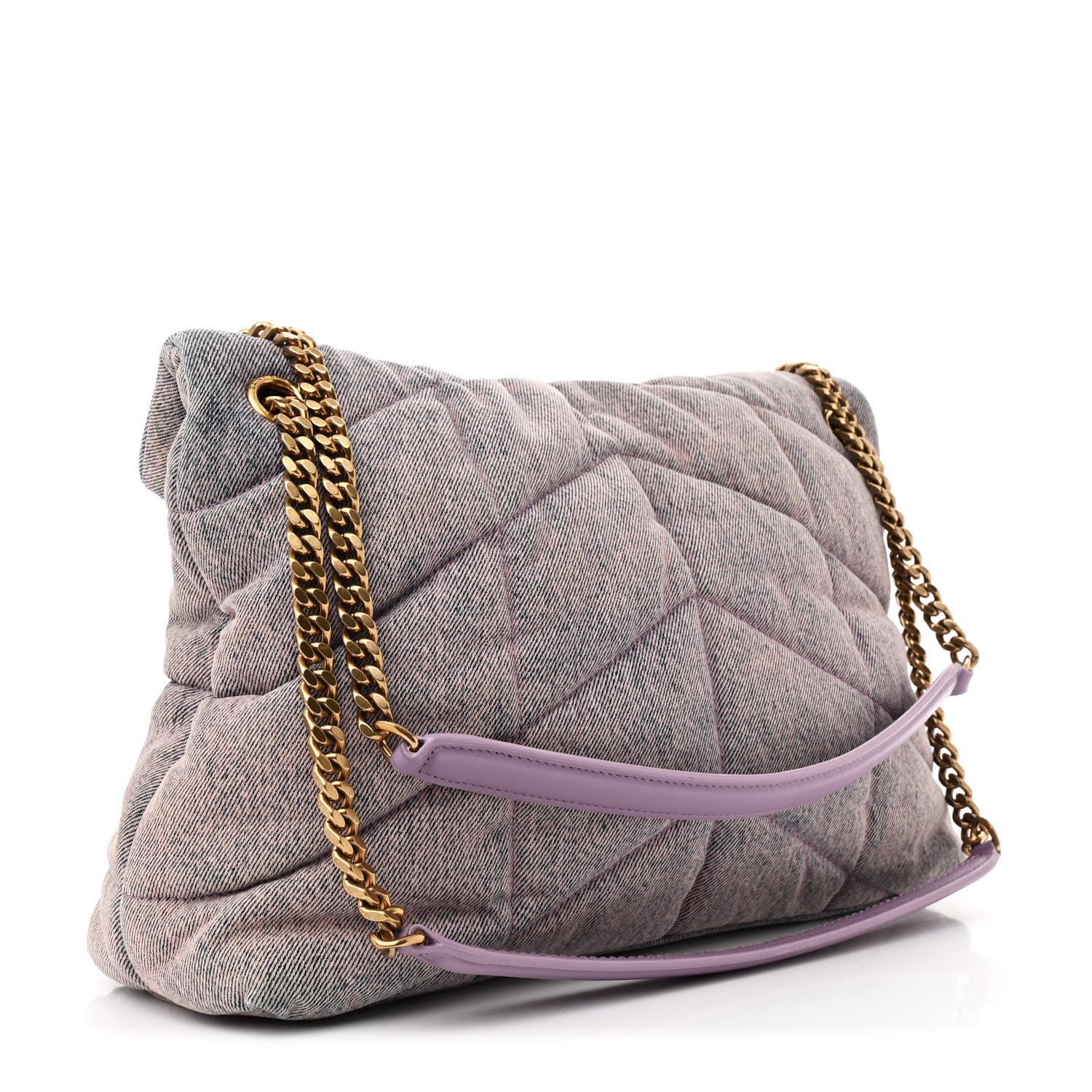 Denim Quilted Medium Loulou Puffer Monogram Chain Satchel Bleached Lilac