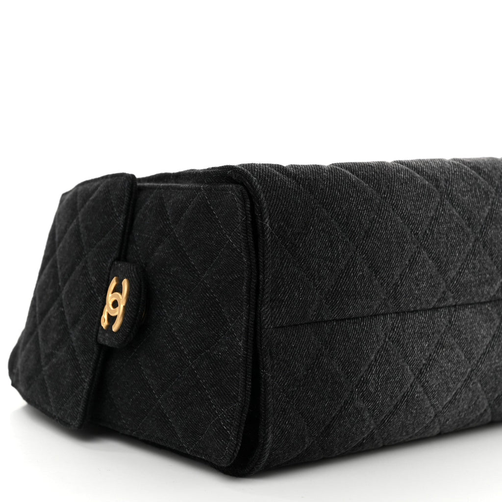 Washed Denim Quilted Small Chanel 25 Handbag Black