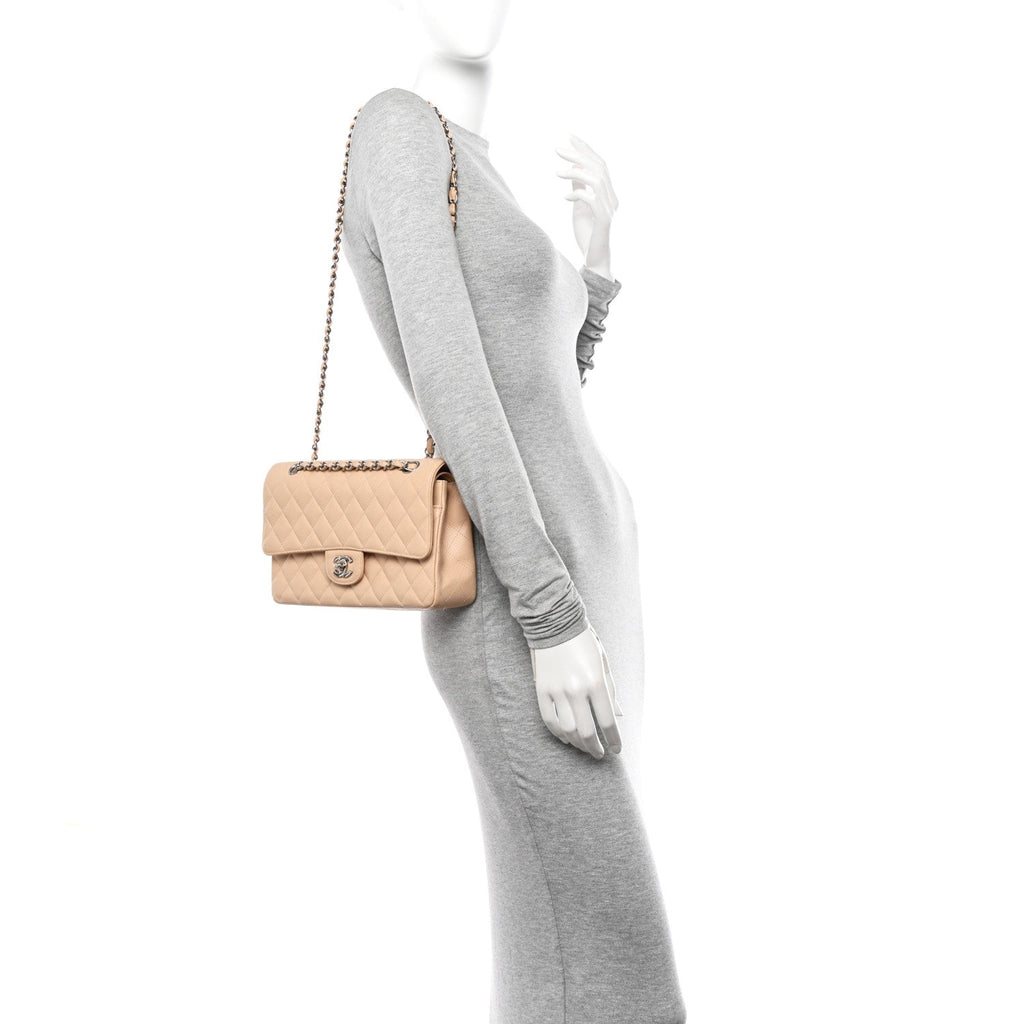 Caviar Quilted Medium Double Flap Beige Clair