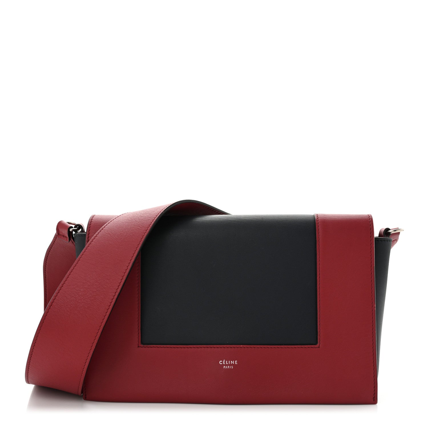 Shiny Smooth Calfskin Medium Frame Shoulder Bag Red Navy