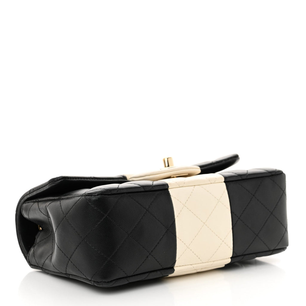 Lambskin Quilted Mini Rectangular Flap Black White