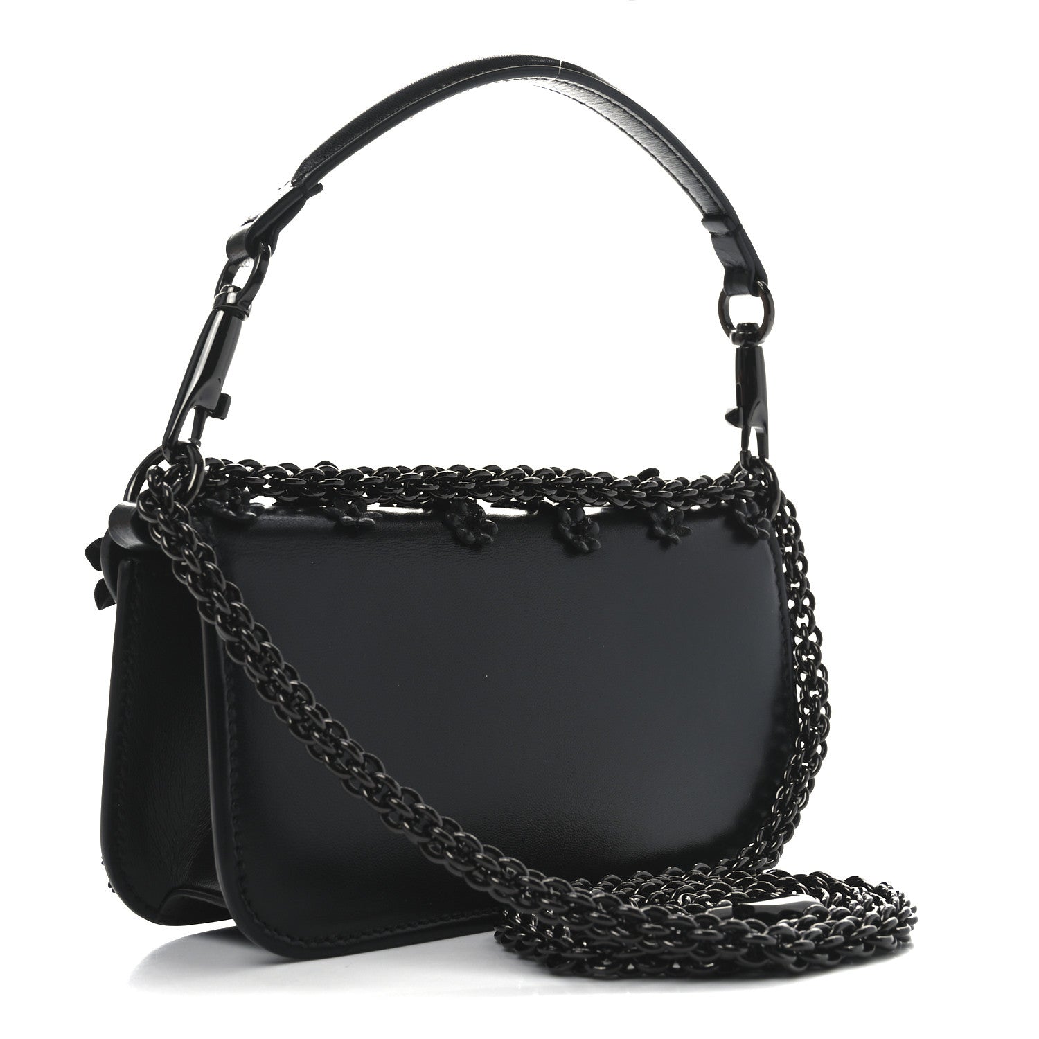 Calfskin Flower Embroidered Small Loco Shoulder Bag Black