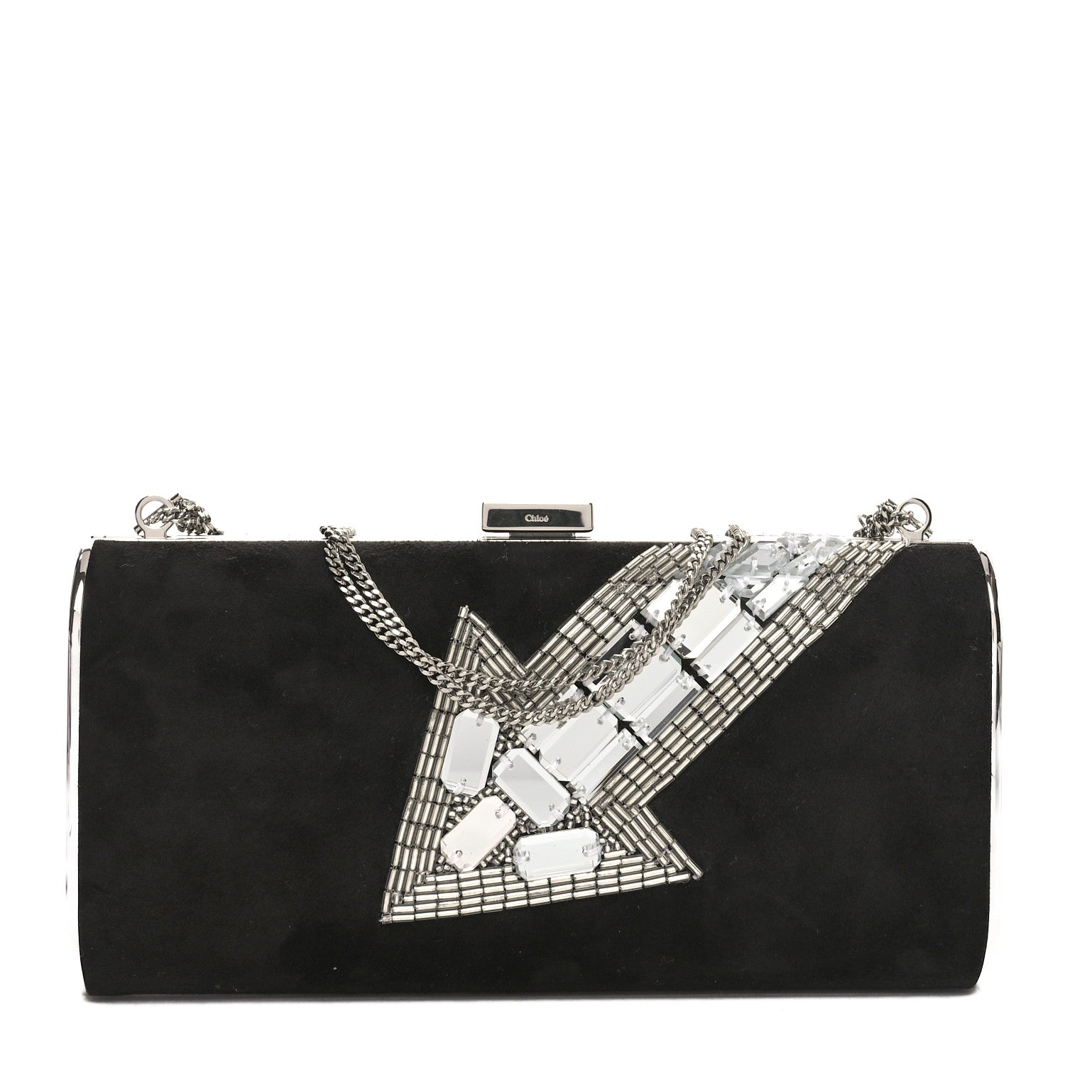 Suede Crystal Beaded Arrow Met Gala Clutch Black