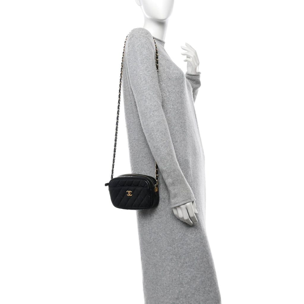 Lambskin Quilted Camera Bag Black