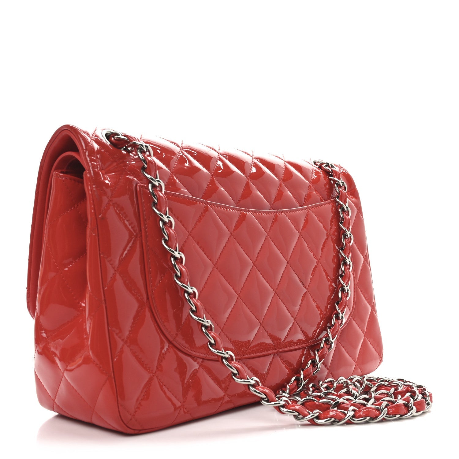 Patent Calfskin Quilted Medium Double Flap Red