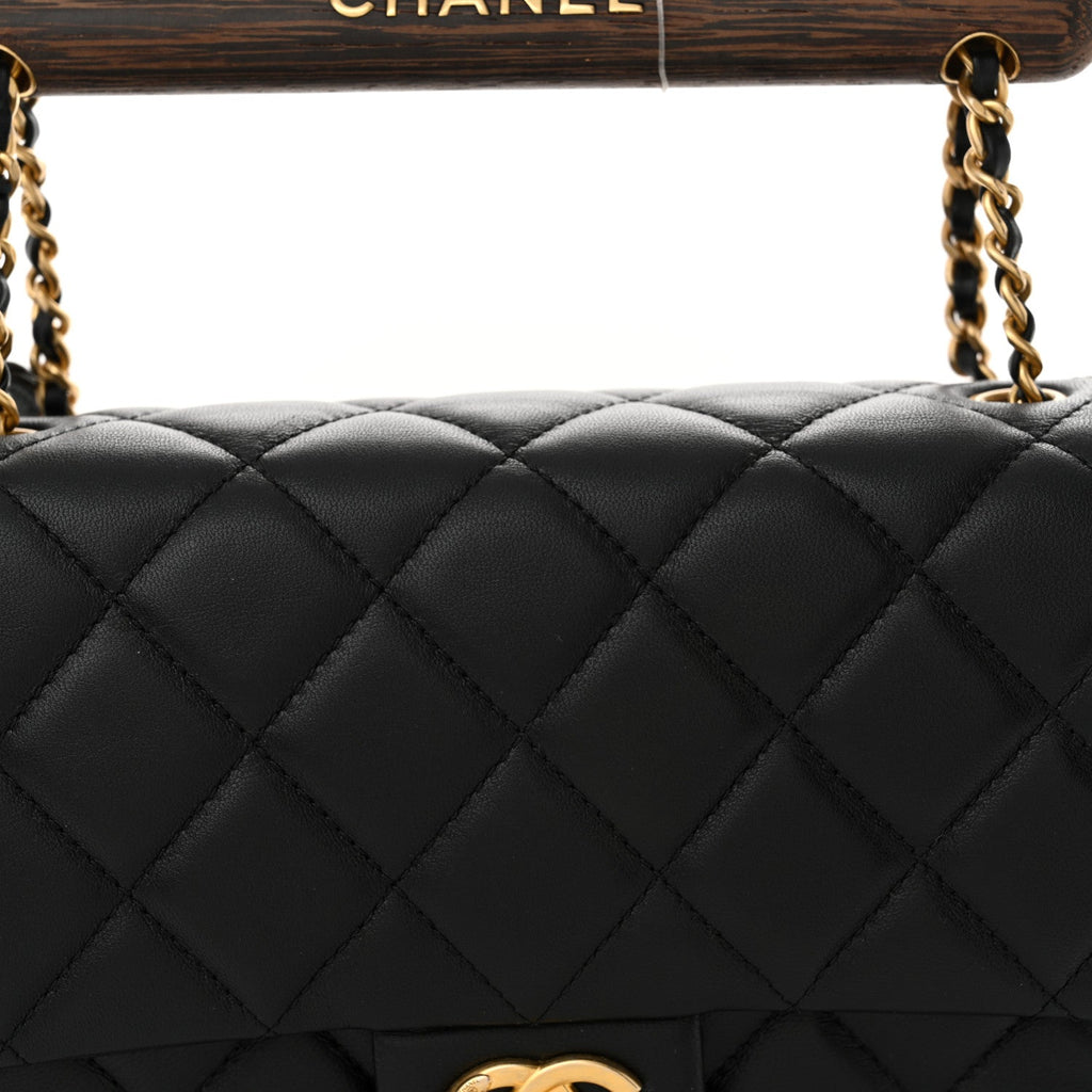 Lambskin Quilted Small Wenge Wood Flap Black