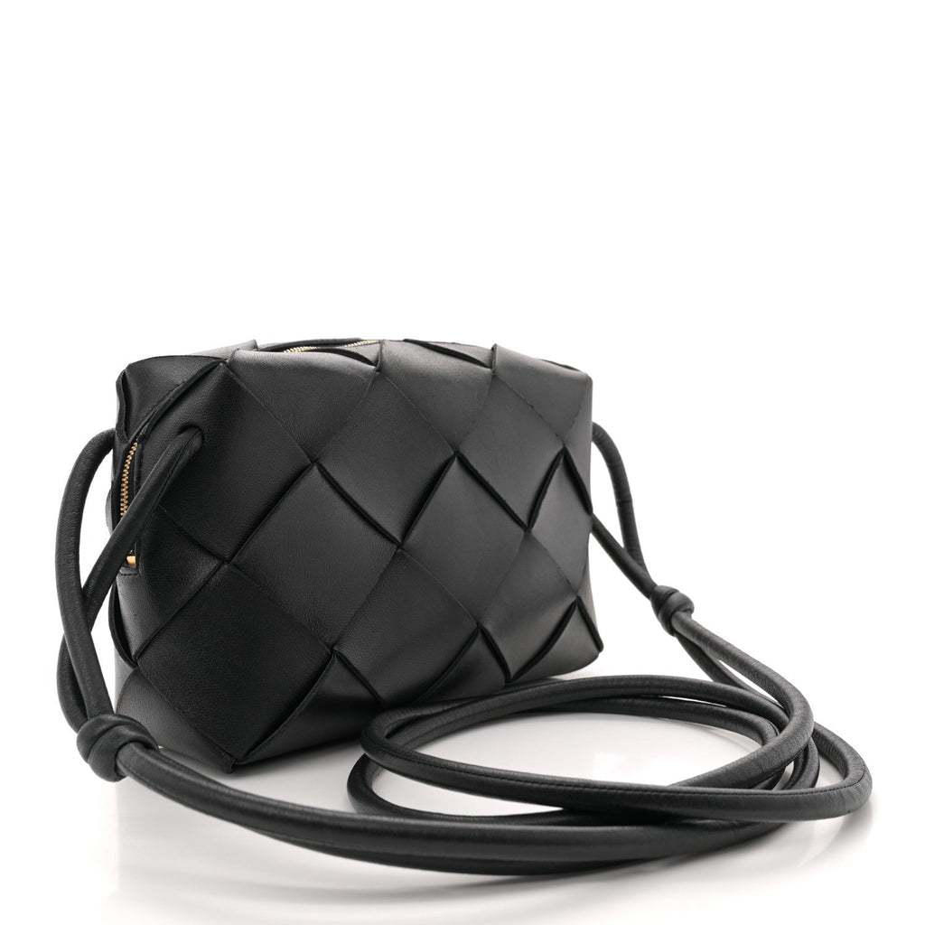 Lambskin Maxi Intrecciato Small Cassette Camera Bag Black