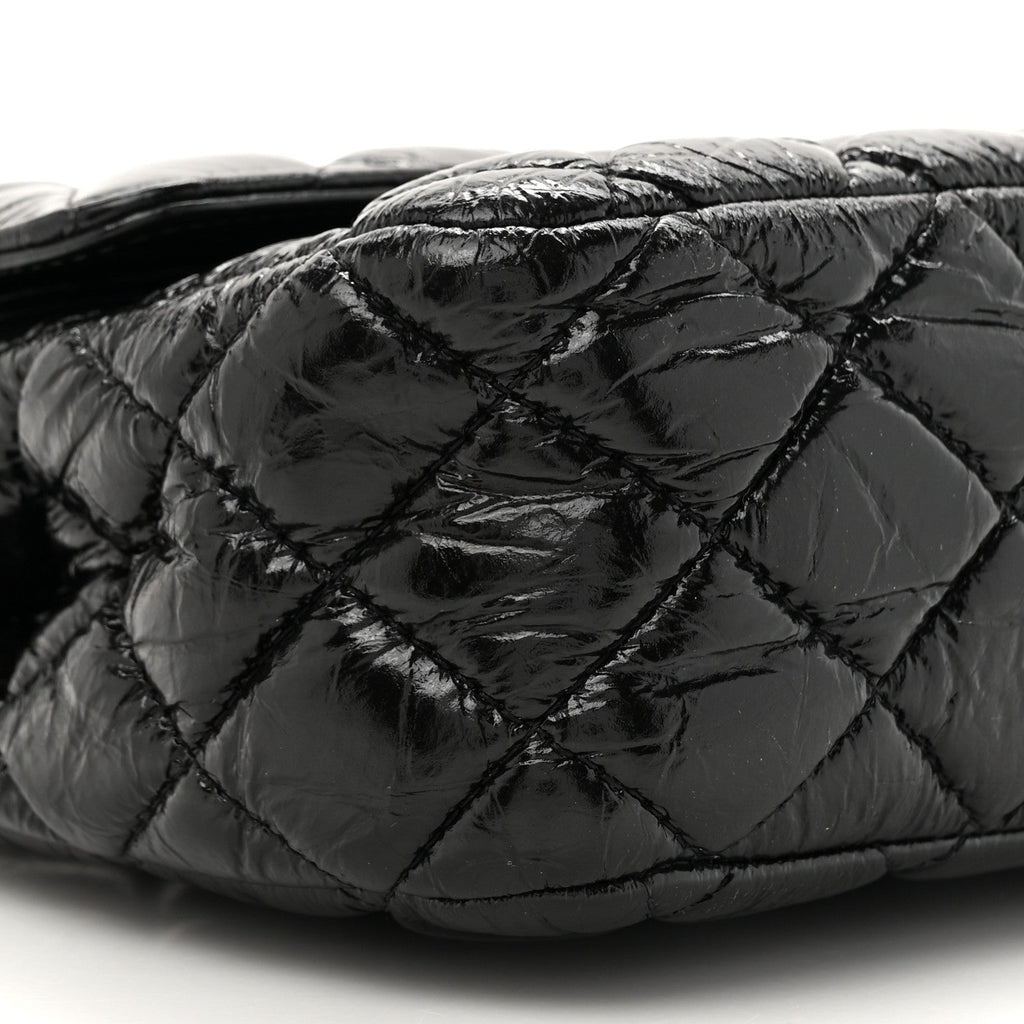 Shiny Crumpled Calfskin Quilted Medium Double Flap So Black