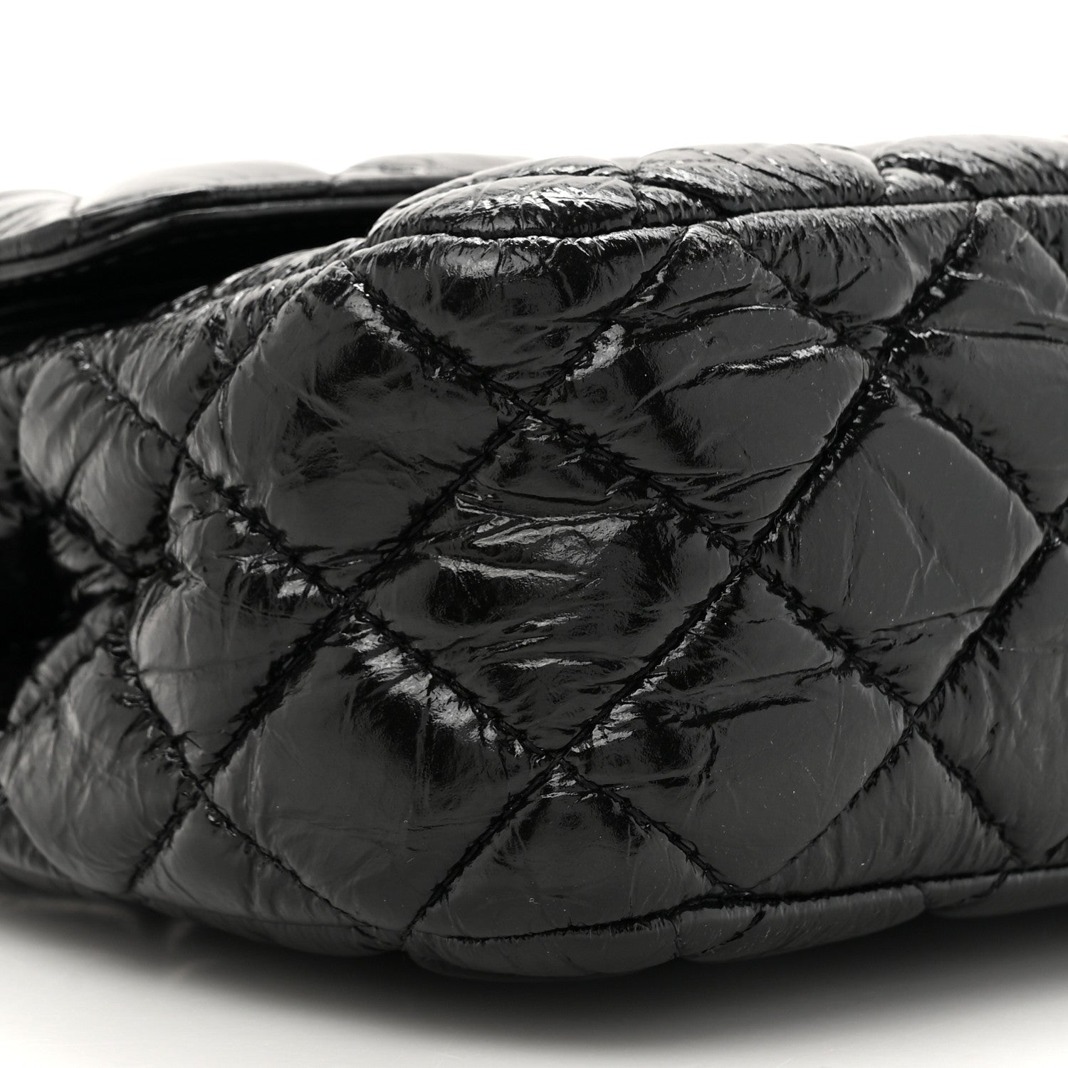 Shiny Crumpled Calfskin Quilted Medium Double Flap So Black