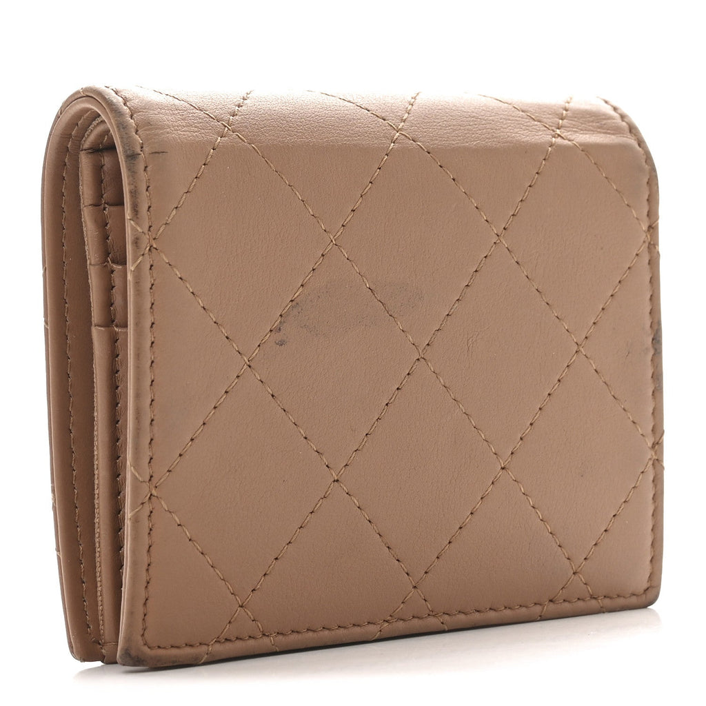 Calfskin Quilted Compact Bifold Wallet Pink