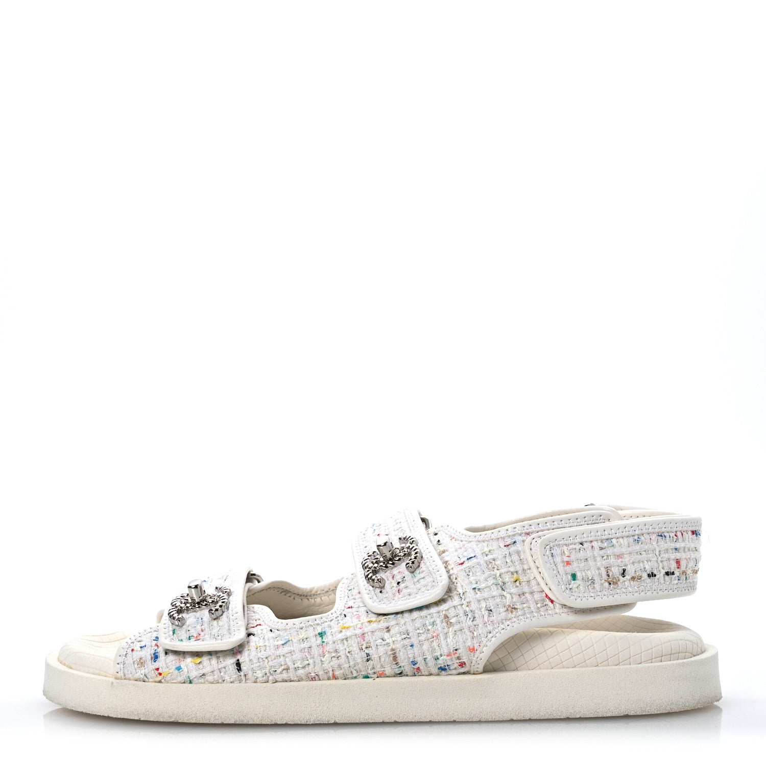 Tweed Lambskin Dad Sandals 39 White Multicolor
