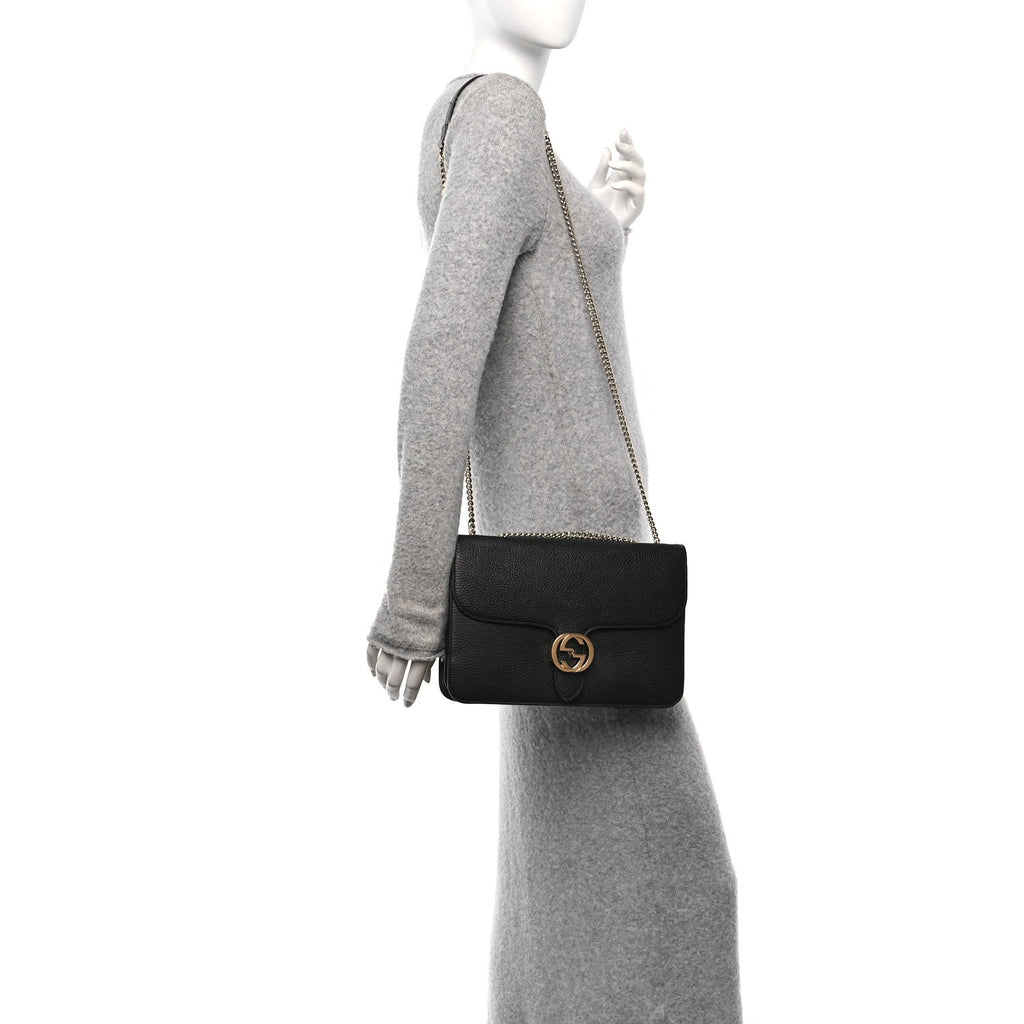 Dollar Calfskin Interlocking G Shoulder Bag Black