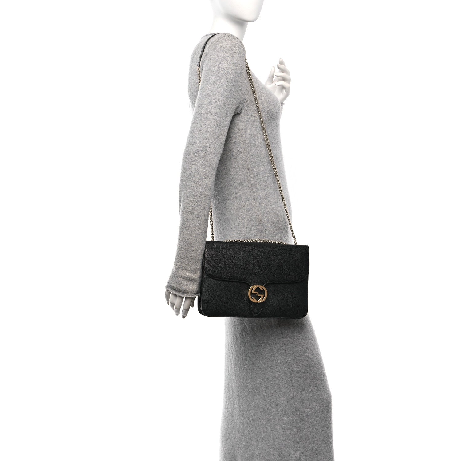 Dollar Calfskin Interlocking G Shoulder Bag Black