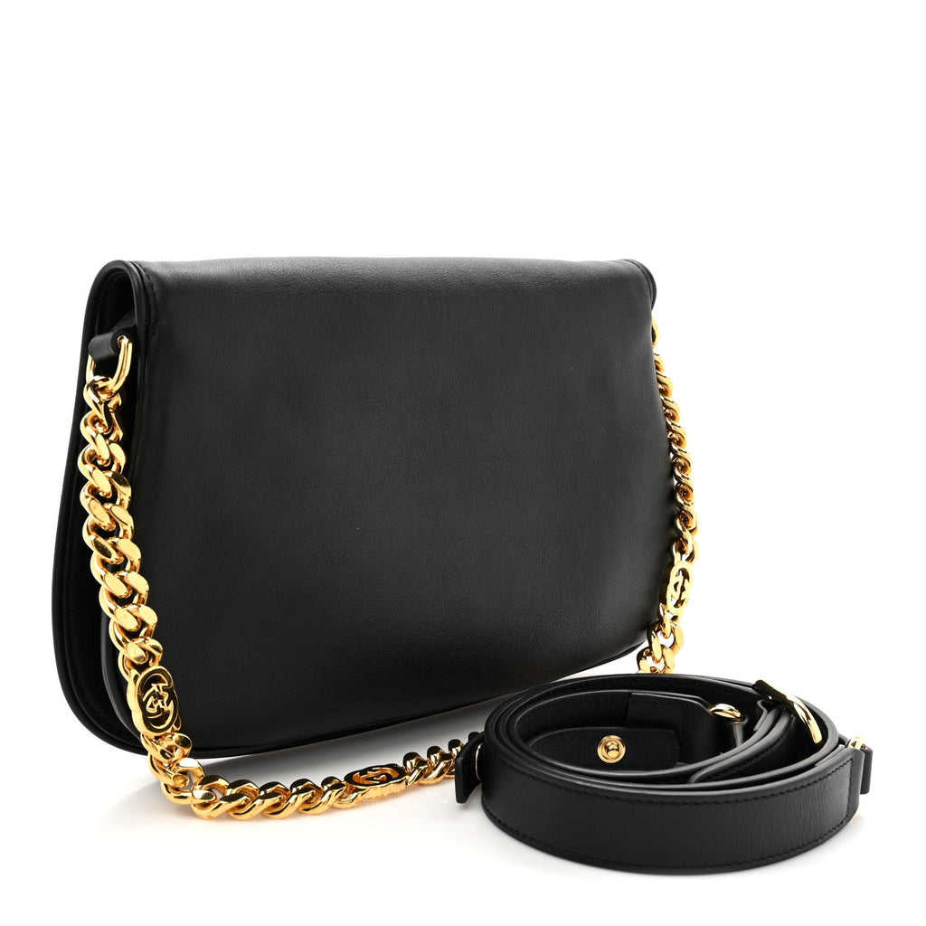 Roxy Calfskin Blondie Chain Shoulder Flap Bag Black