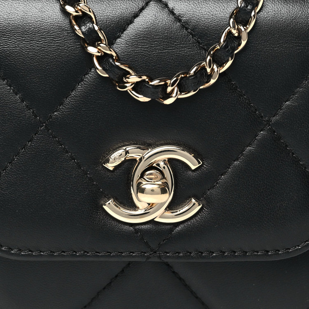Lambskin Quilted Mini Trendy CC Chain Wallet Black