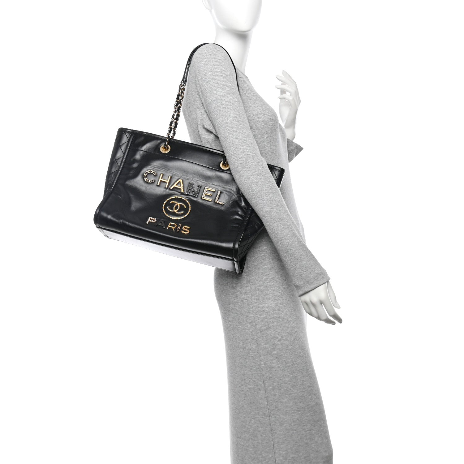 Aged Calfskin Small Charms Deauville Tote Black