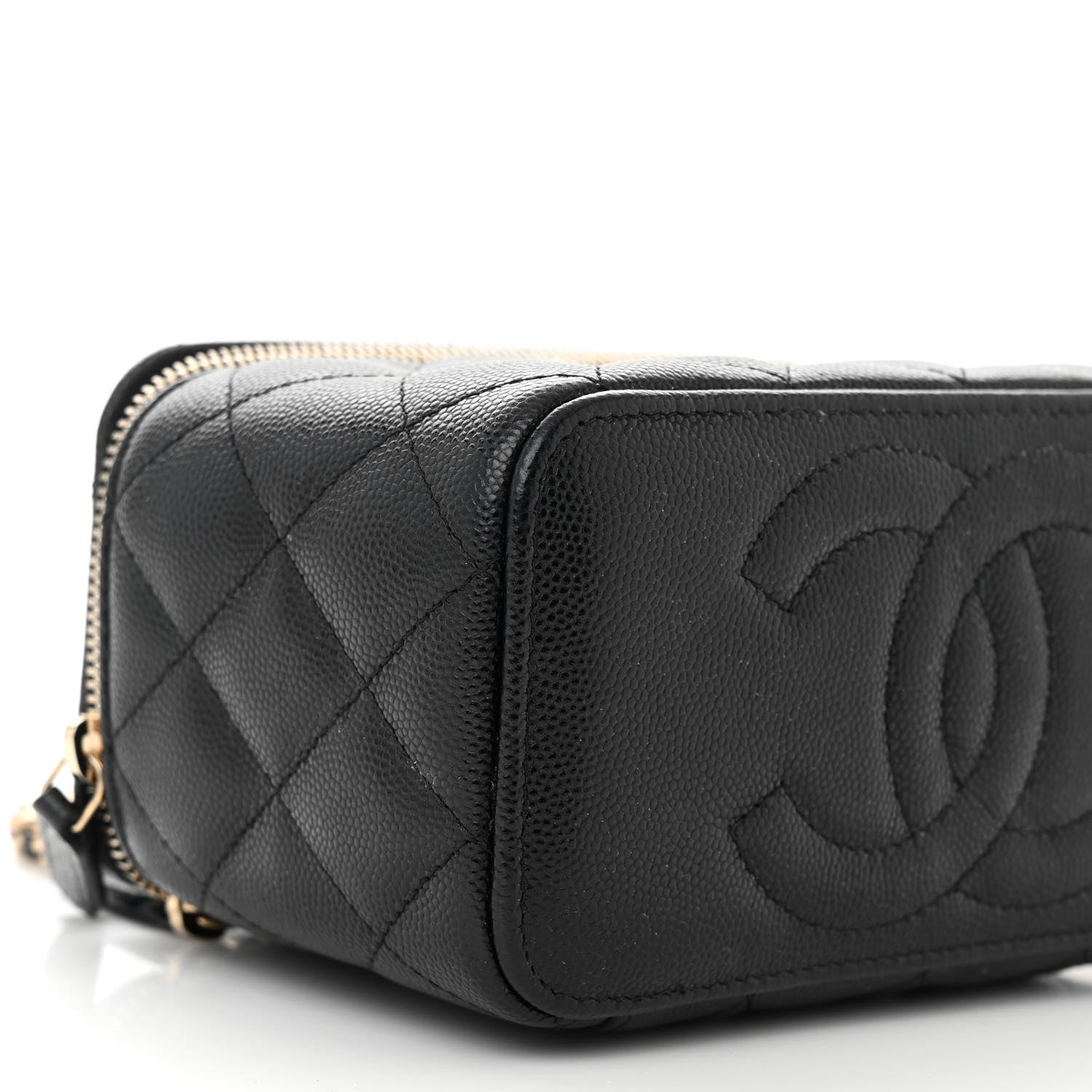 Caviar Quilted Small Vanity Case With Chain Black