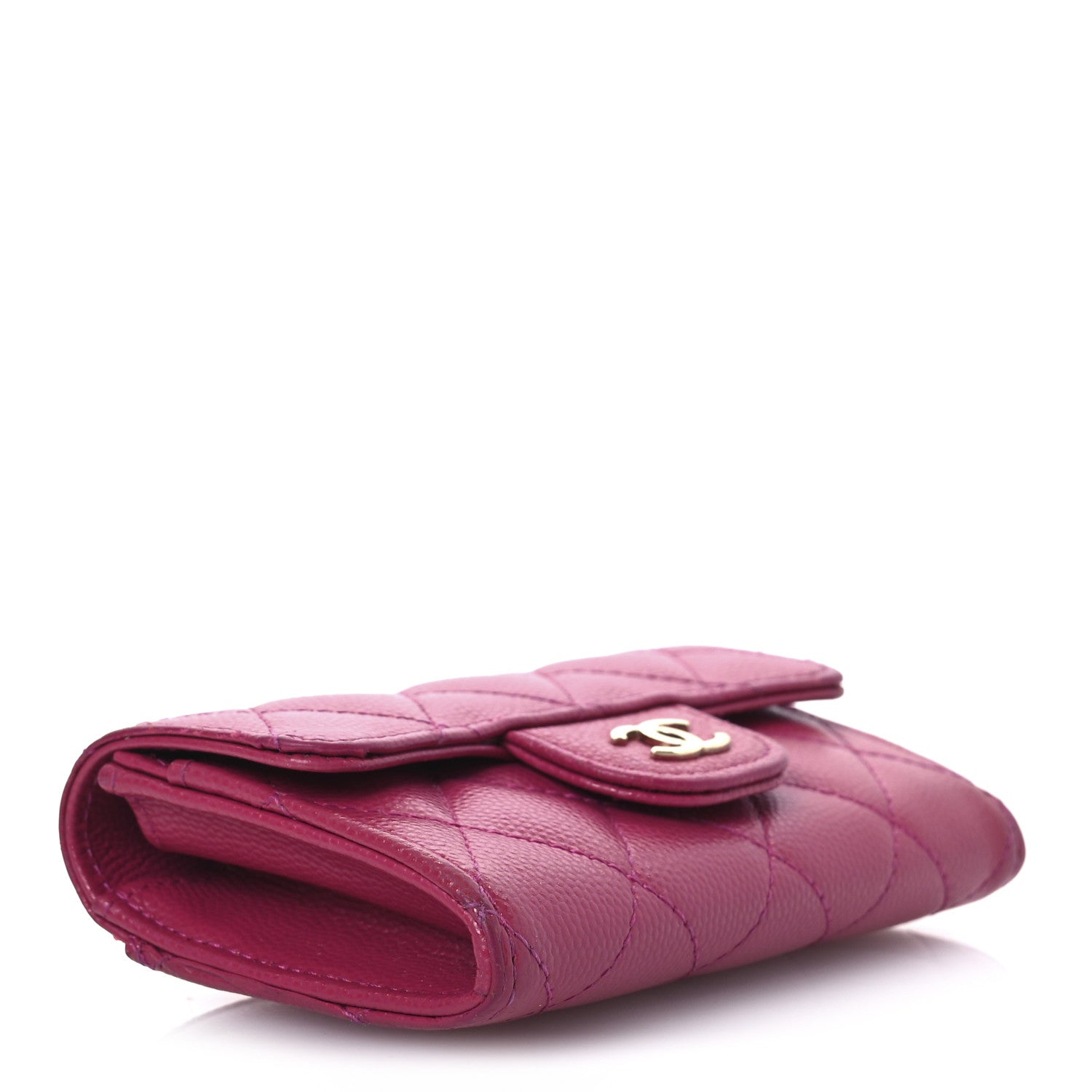 Caviar Quilted Flap  Holder Wallet Dark Pink